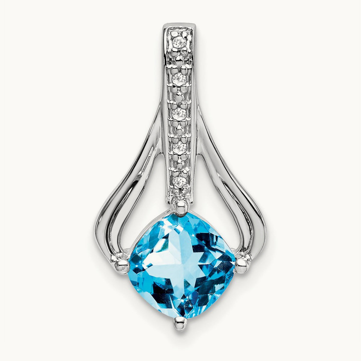 Blue Topaz and Diamond Pendant — 14K White Gold