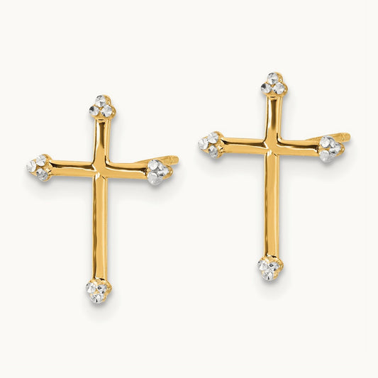 D/C Cross Post Earrings, 14K with White Rhodium