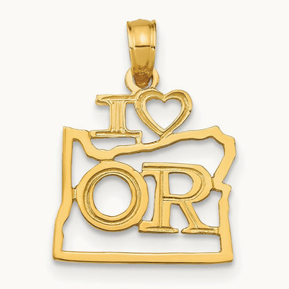 Solid Oregon State Pendant, 14K