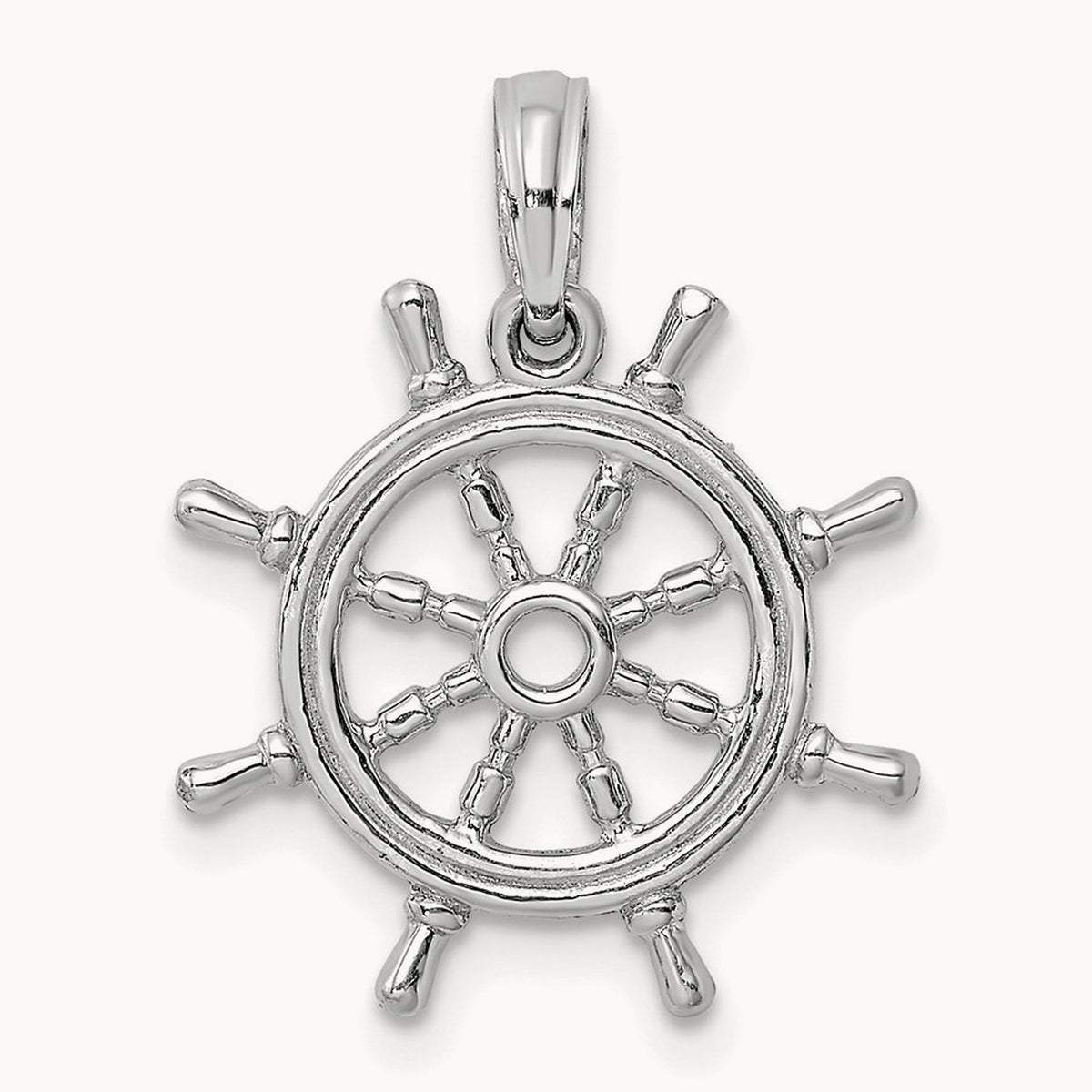 3-D Ships Wheel Charm — 14K White Gold