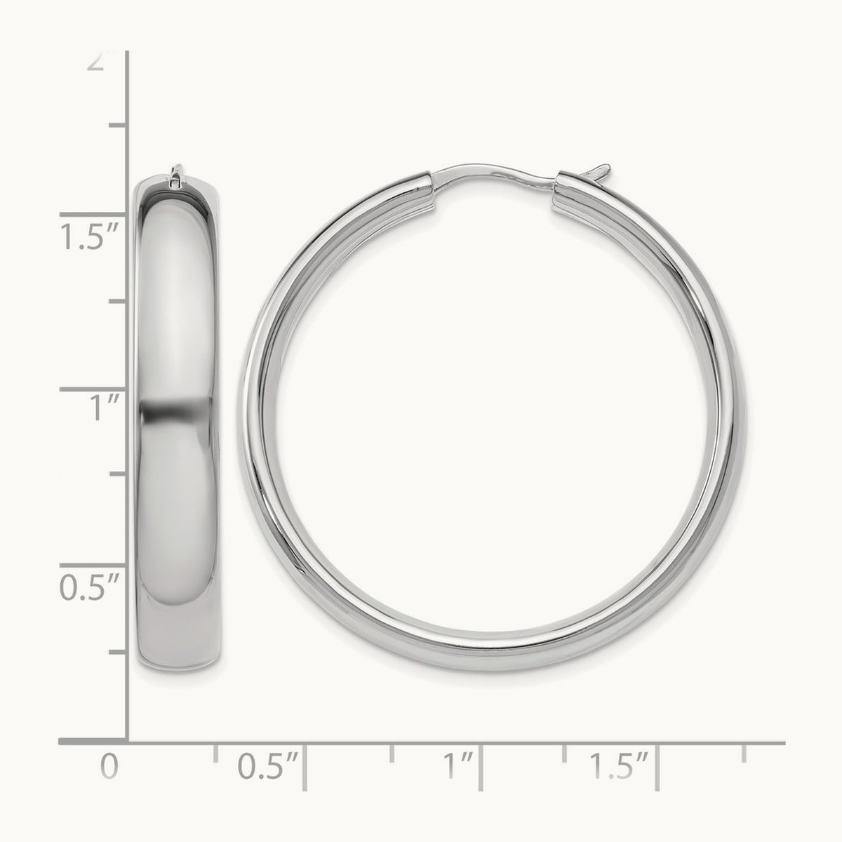 Rhodium-plated Half Round Tube Earrings — 6mm