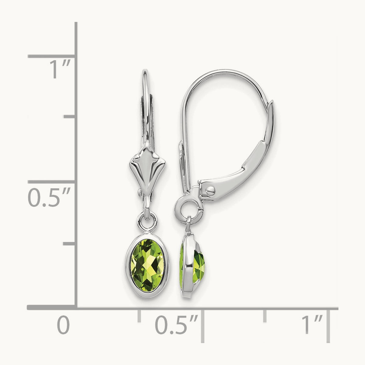 6x4 Oval Bezel August/Peridot Leverback Earrings — 14K White Gold