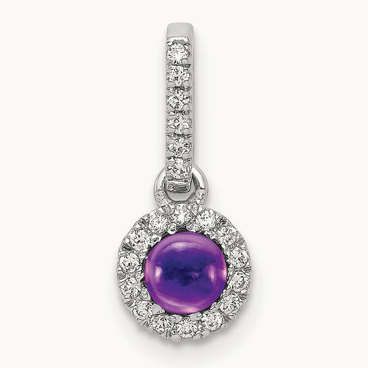 Diamond and Cabochon .47 Amethyst Pendant, 14K White Gold