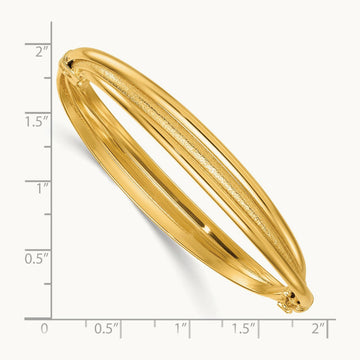 Polished and Textured Twisted Hinged Bangle, 14K