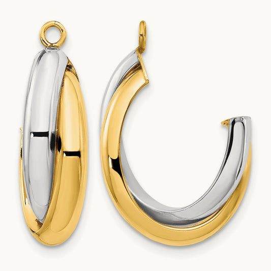 Polished Double J-Hoop Earring Jackets, 14K Two-tone