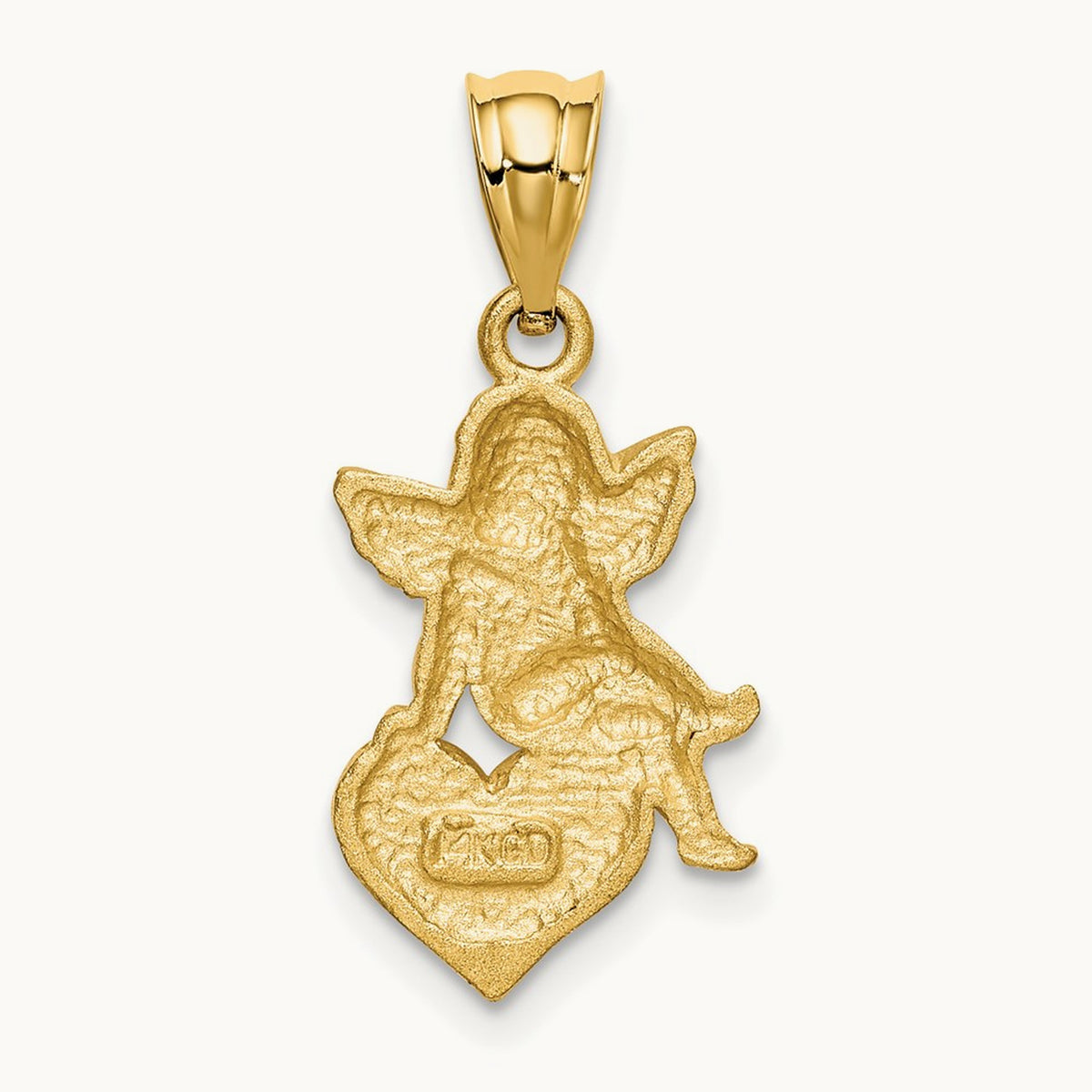 Enameled Angel on Heart Pendant, 14K