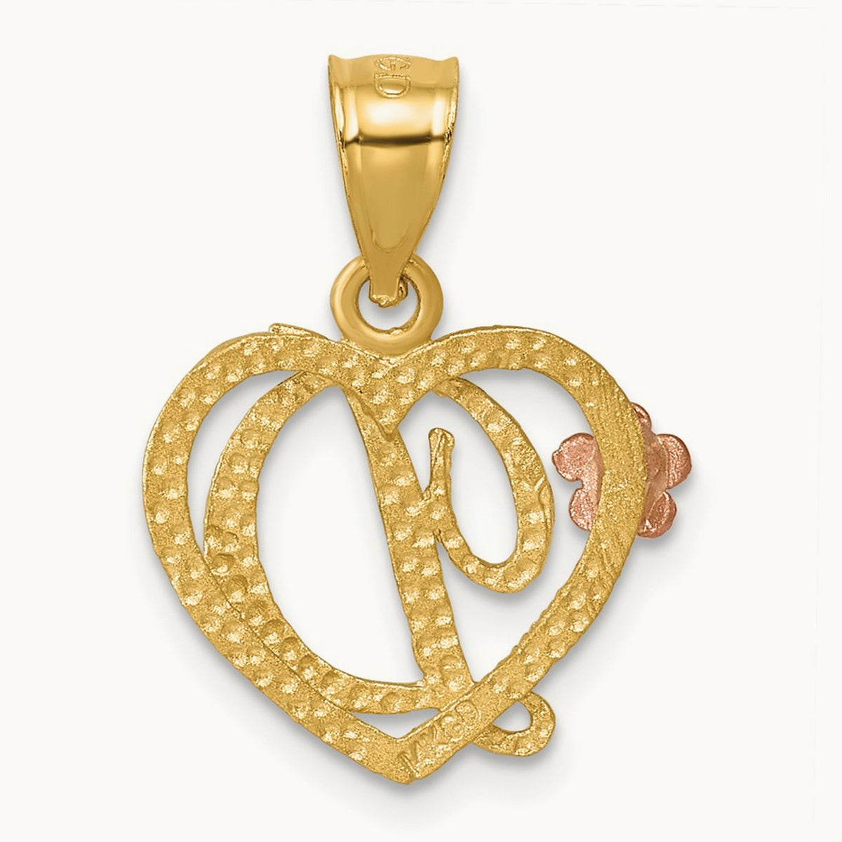 Heart Initial Pendant — 14K Two-Tone Gold, D