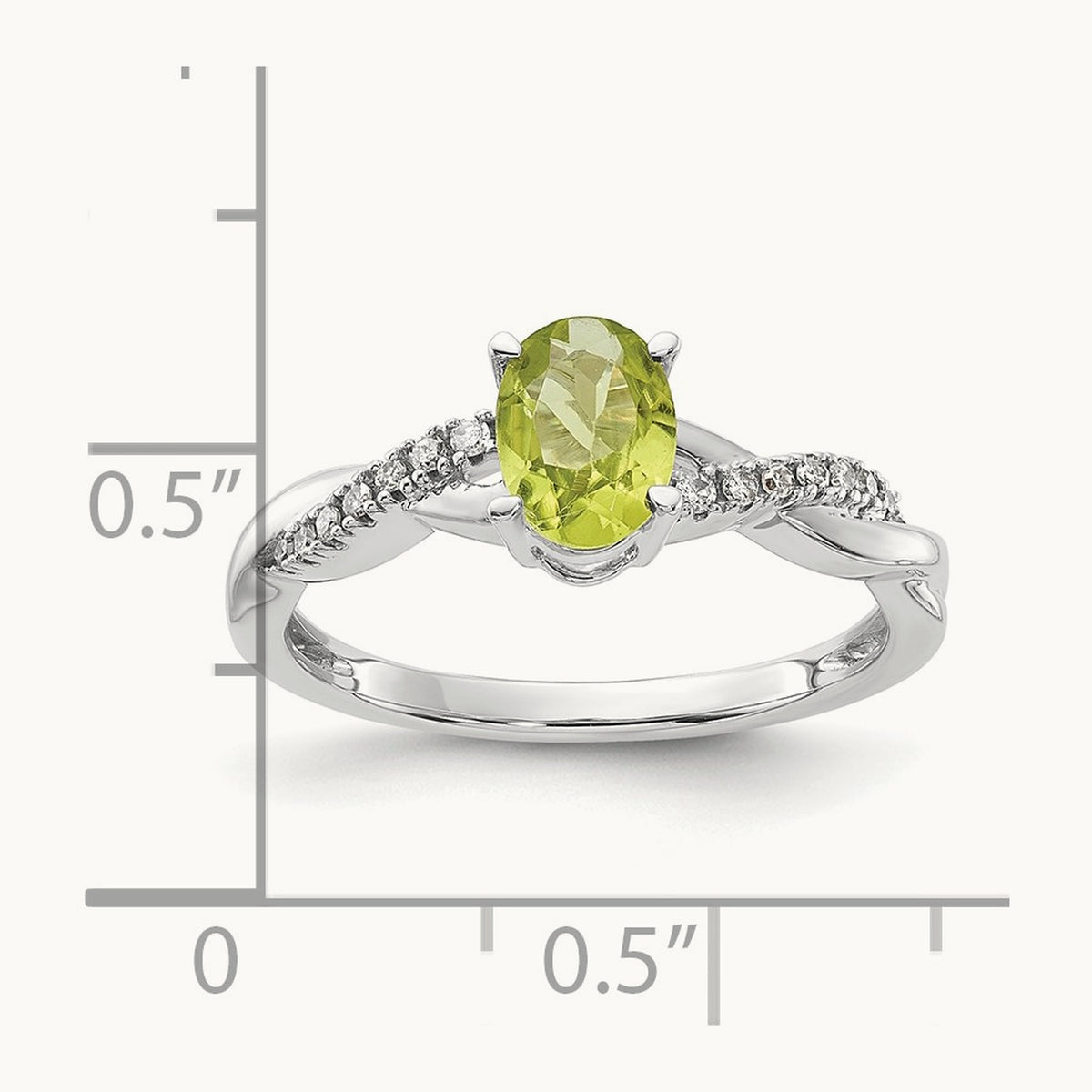 Oval Peridot and Diamond Ring — 14K White Gold, 7