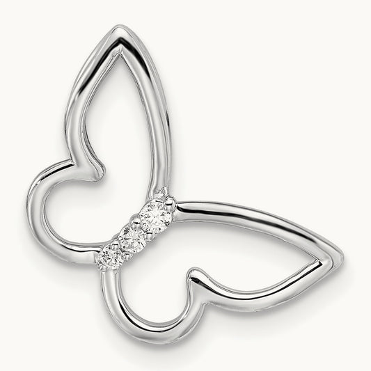 Polished Butterfly Diamond Chain Slide — 14K White Gold
