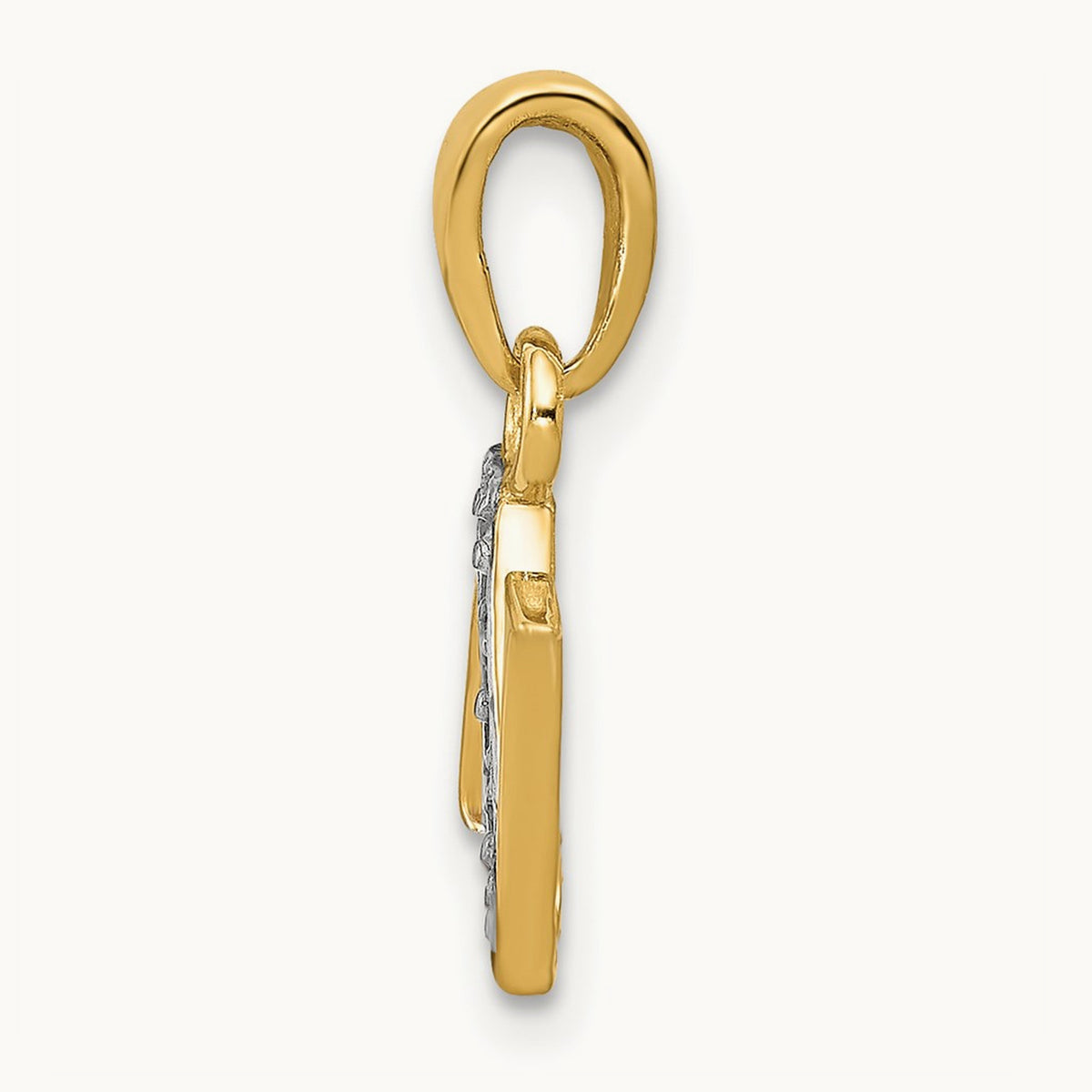 Diamond Letter N Initial Pendant, 14K Yellow Gold with Rhodium