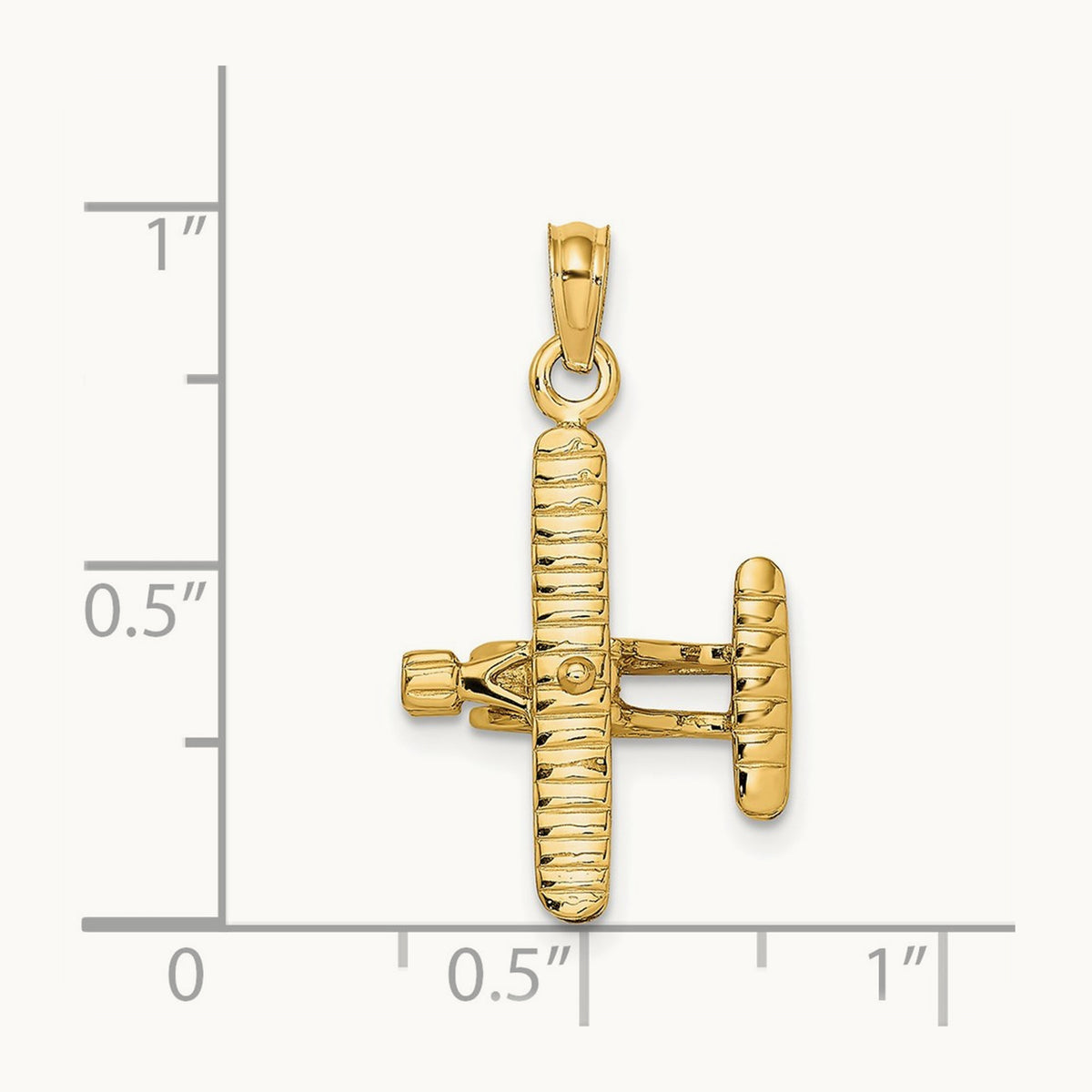 3-D Bi-Plane with Ribbed Wings Charm, 14K