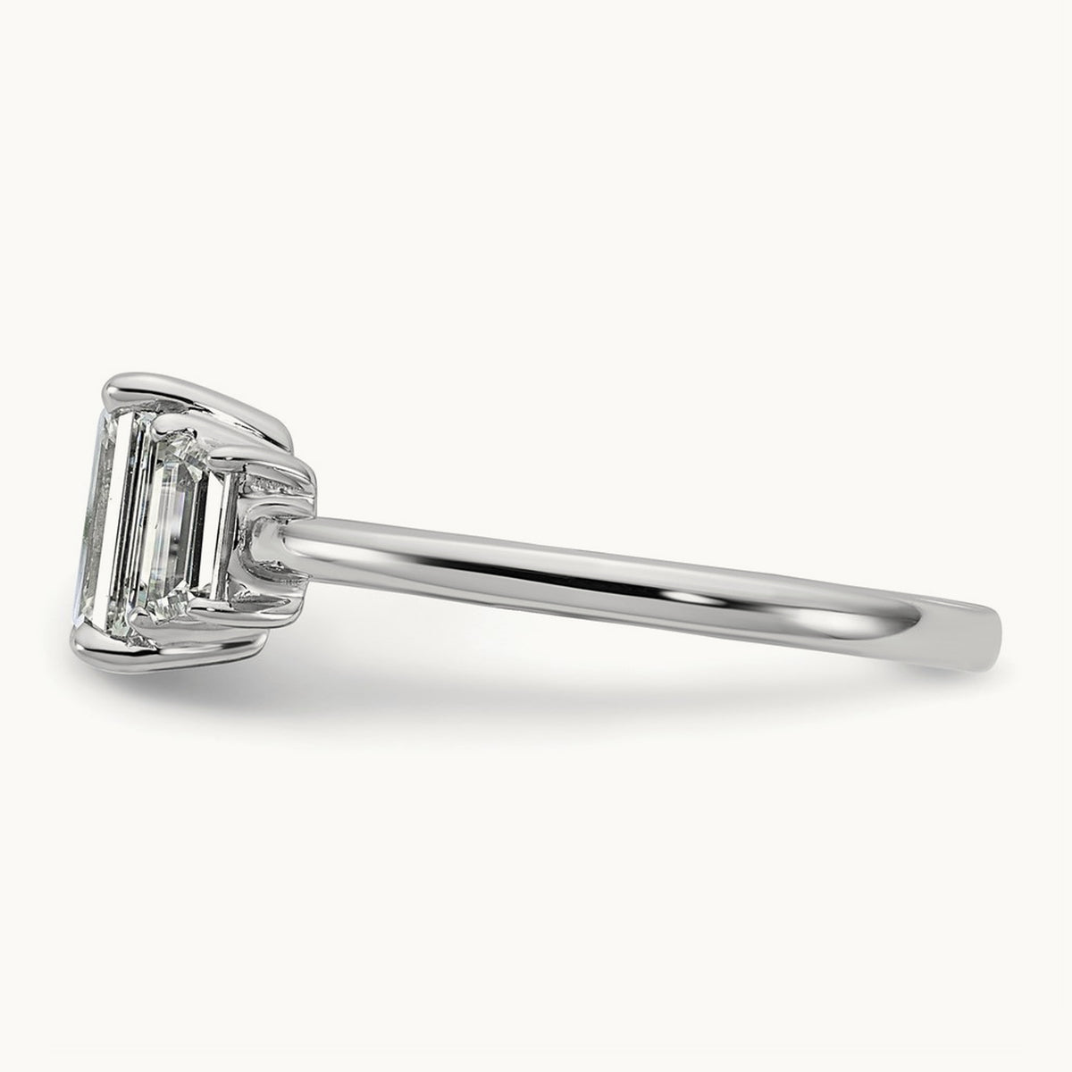 Emerald & Trapezoid Engagement Ring — 14K White Gold, 1 3/8 ct, 7