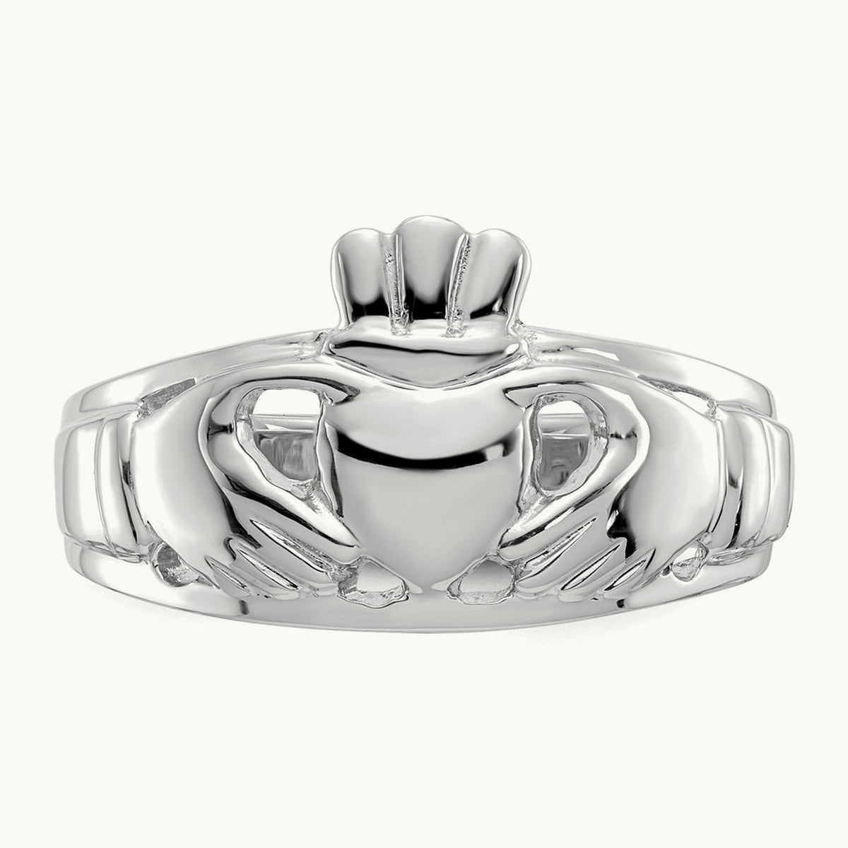 Ladies Claddagh Ring, 14K White Gold