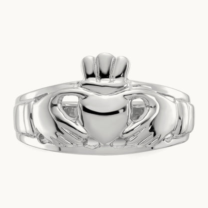 Ladies Claddagh Ring, 14K White Gold
