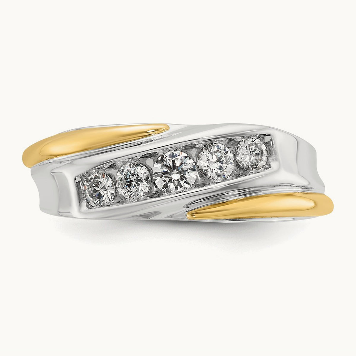 14ktt IBGoodman Men's Polished and Grooved 5-Stone Diamond Ring