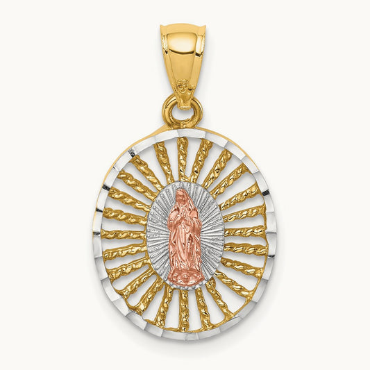 & White Rhodium Polished Guadalupe Pendant, 14K Two-tone