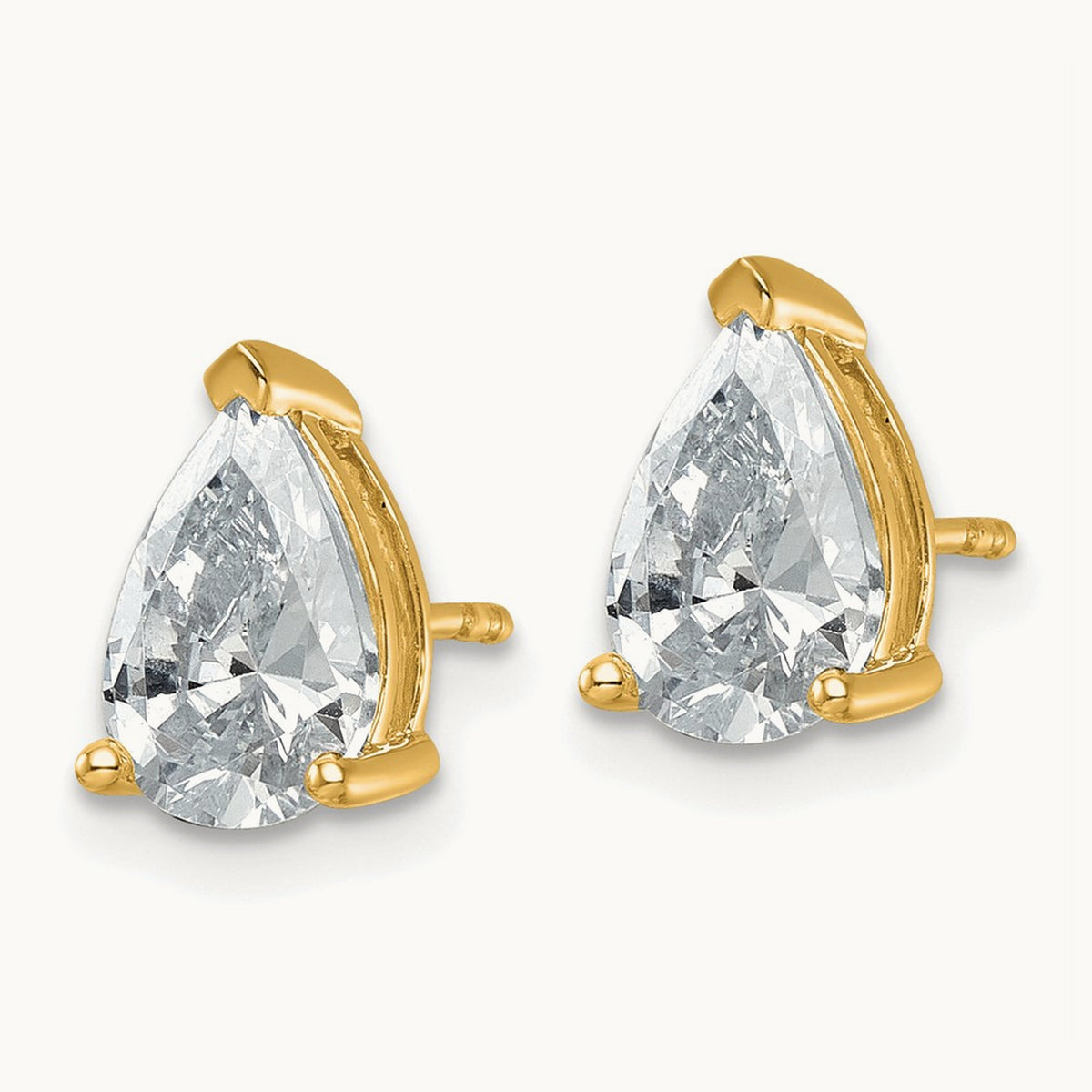 Pear 3 Prong Stud Earrings, 0.50-6.00 ct tw Lab-Grown Diamond — 3 ct, 14K Yellow Gold
