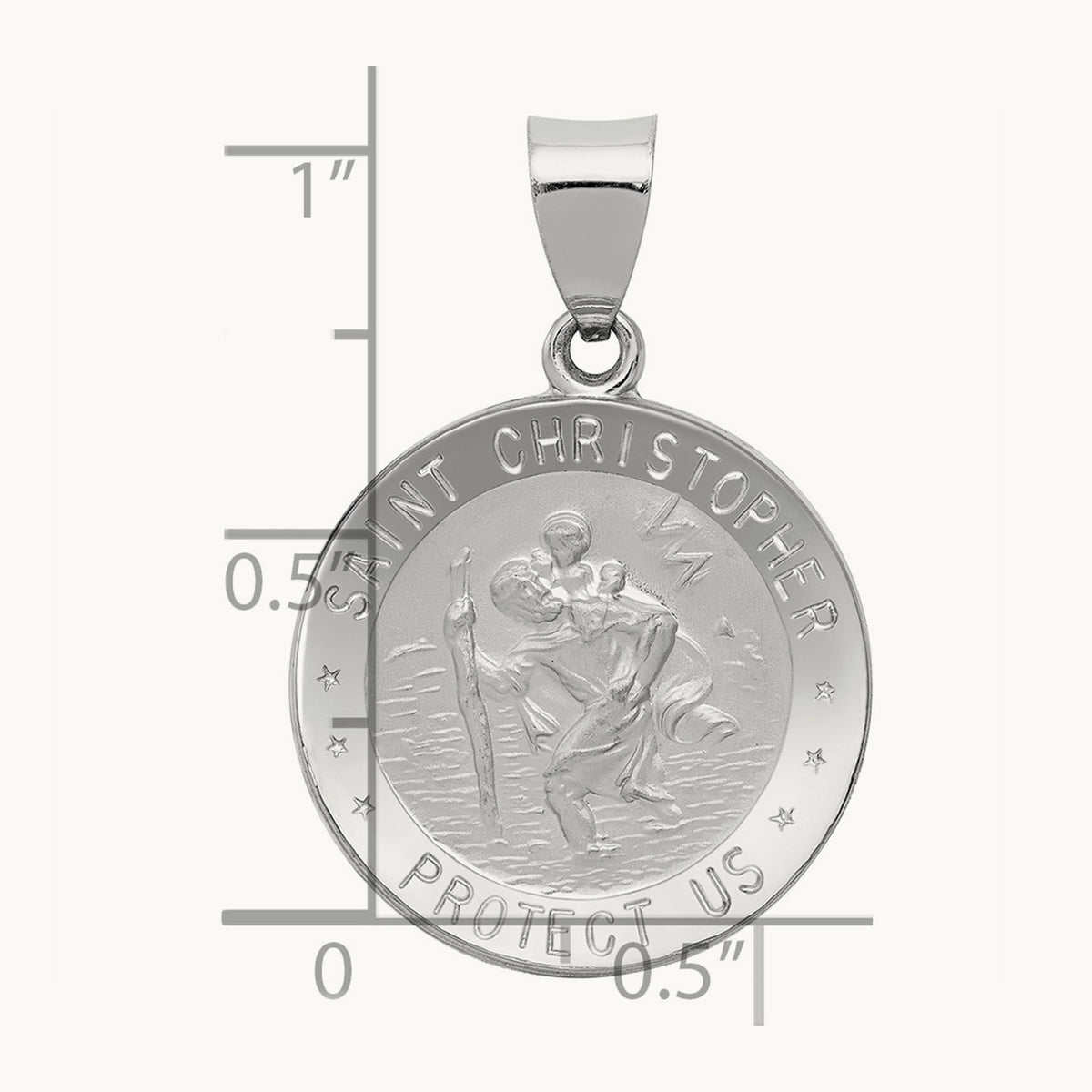 Polished/Satin St Christopher Medal Hollow Pendant — 29mm