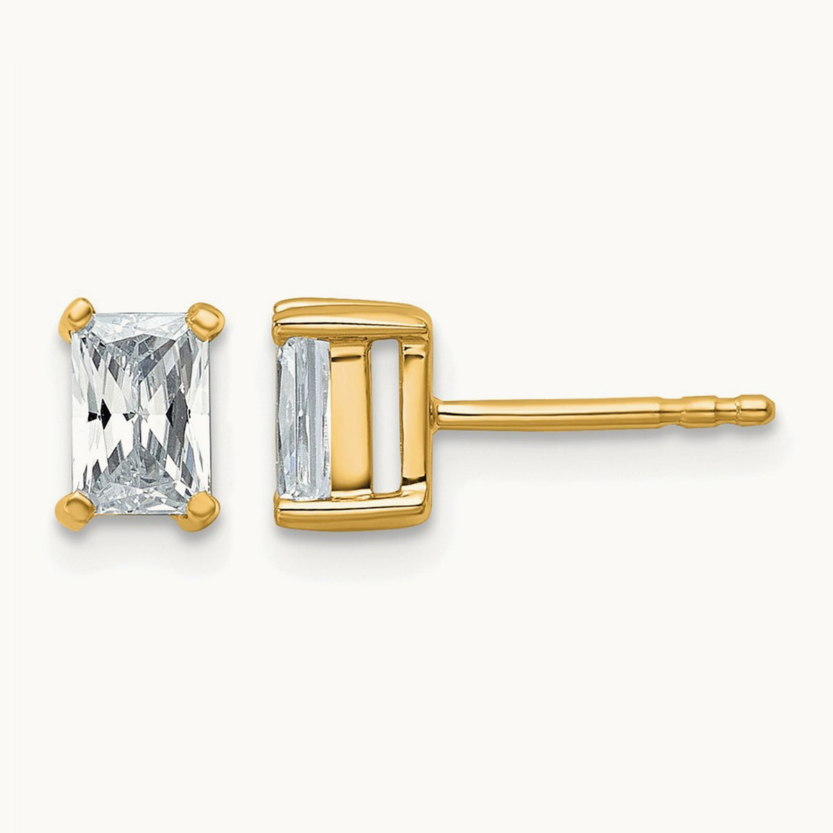 Radiant Four-Prong Stud Earrings, 0.50-6.00 ct tw Lab-Grown Diamond — 1 ct, 14K Yellow Gold