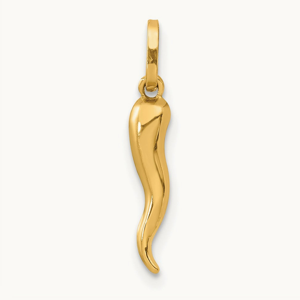 3D Italian Horn Charm — 14K Yellow Gold, 20mm