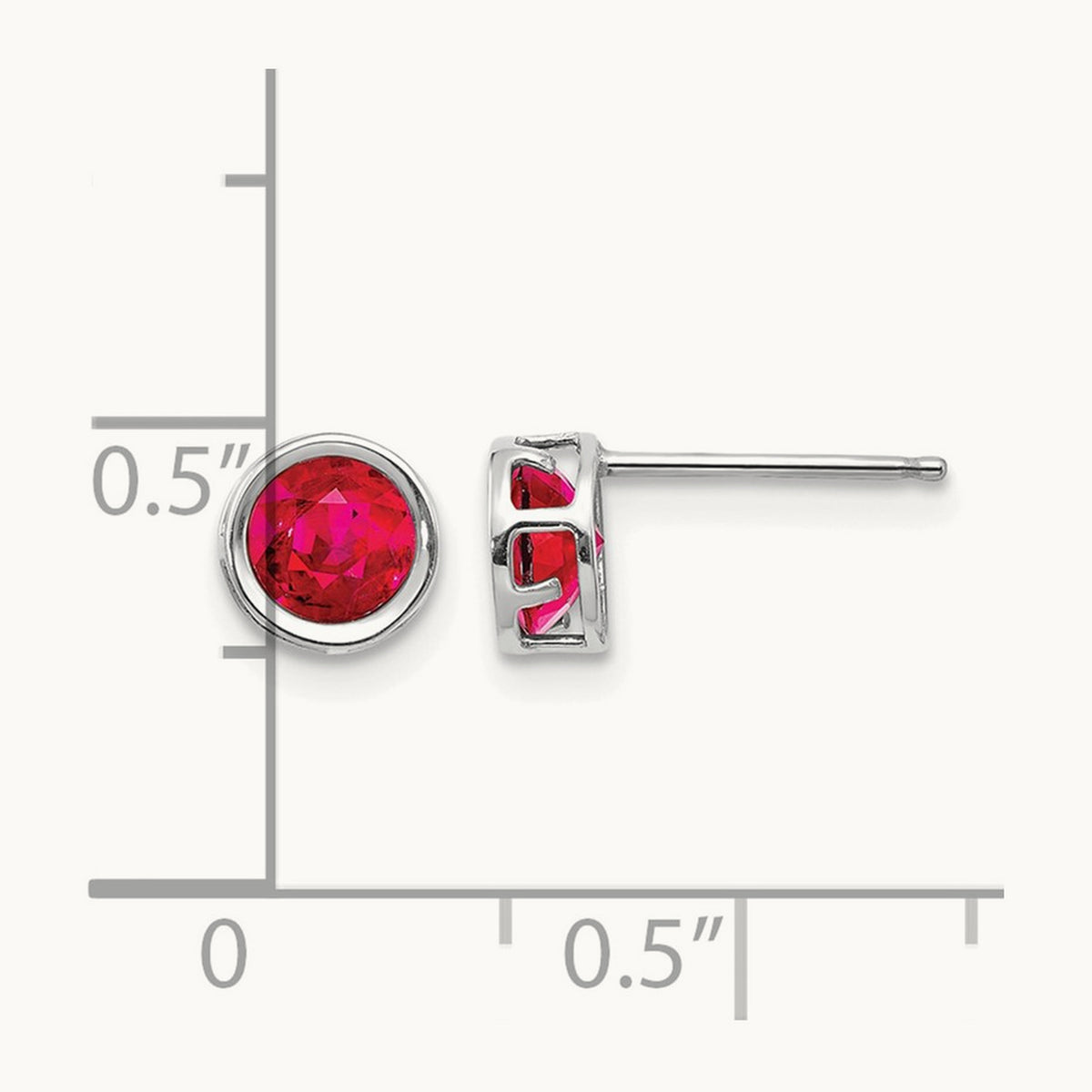 Bezel Ruby Stud Earrings — 14K White Gold