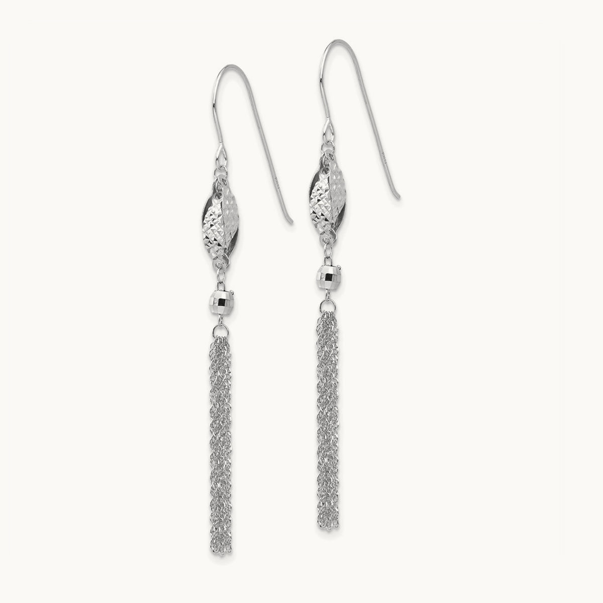Bead and Chain Dangle Earrings — 14K White Gold