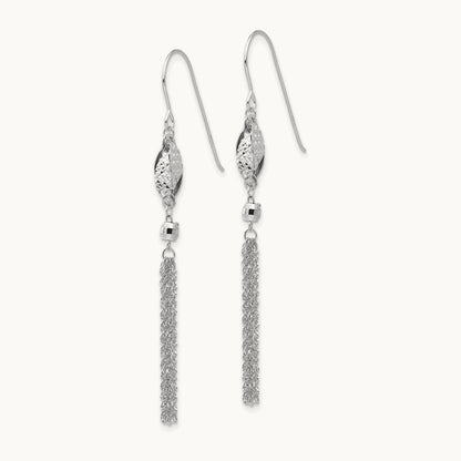 Bead and Chain Dangle Earrings — 14K White Gold