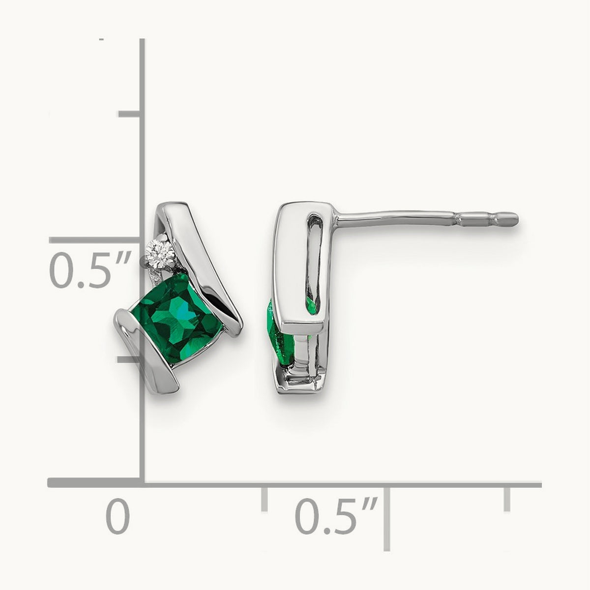 Cushion Cr. Emerald and Diamond Earrings, 14K White Gold