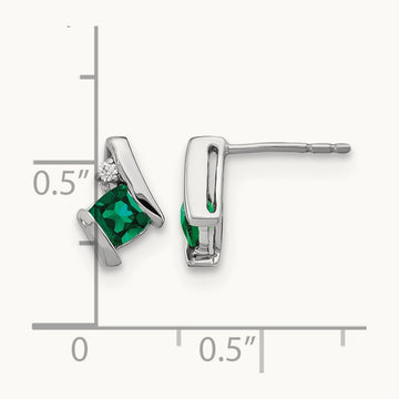 Cushion Cr. Emerald and Diamond Earrings, 14K White Gold