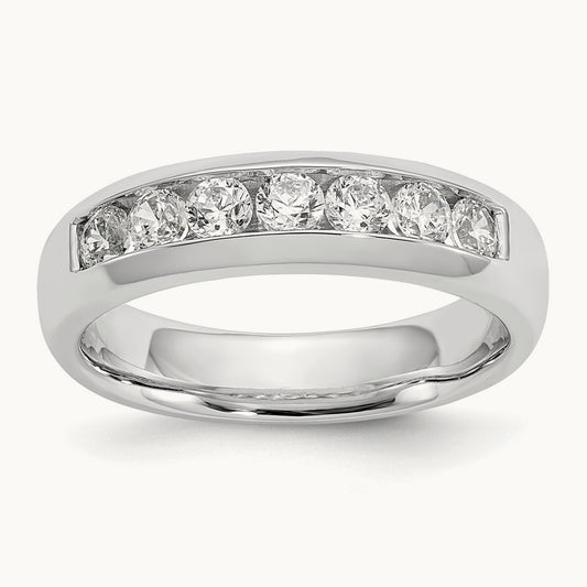 7-Stone Diamond Channel Band, 14K White Gold