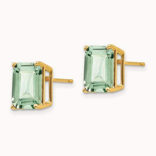 10x8 Emerald-Cut Green Quartz Earrings, 14K