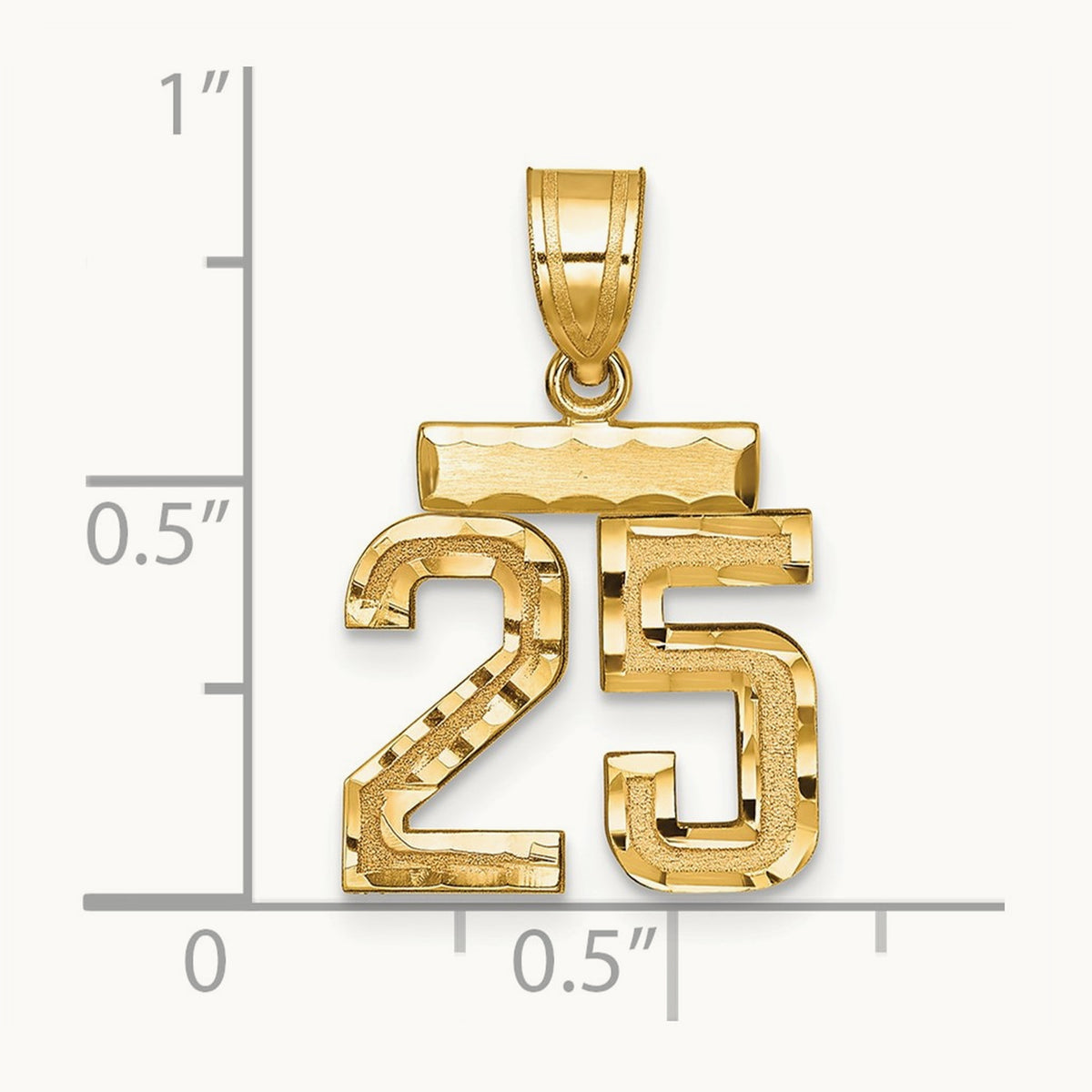 Small Brushed Diamond-cut Number 25 Charm — 14K Yellow Gold