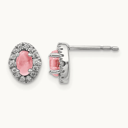 Diamond and Cabochon Pink Tourmaline Earrings, 14K White Gold