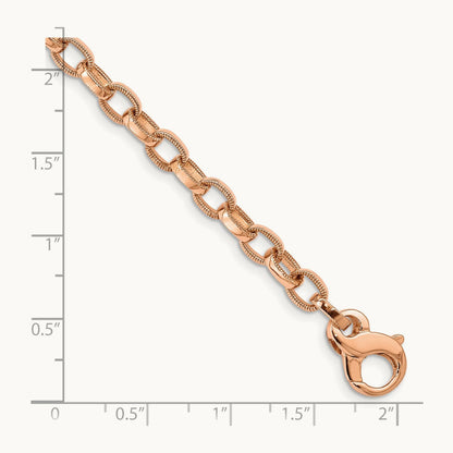 Fancy Link w/ Ridged Edges Bracelet, 5.0mm, 14K Rose Gold