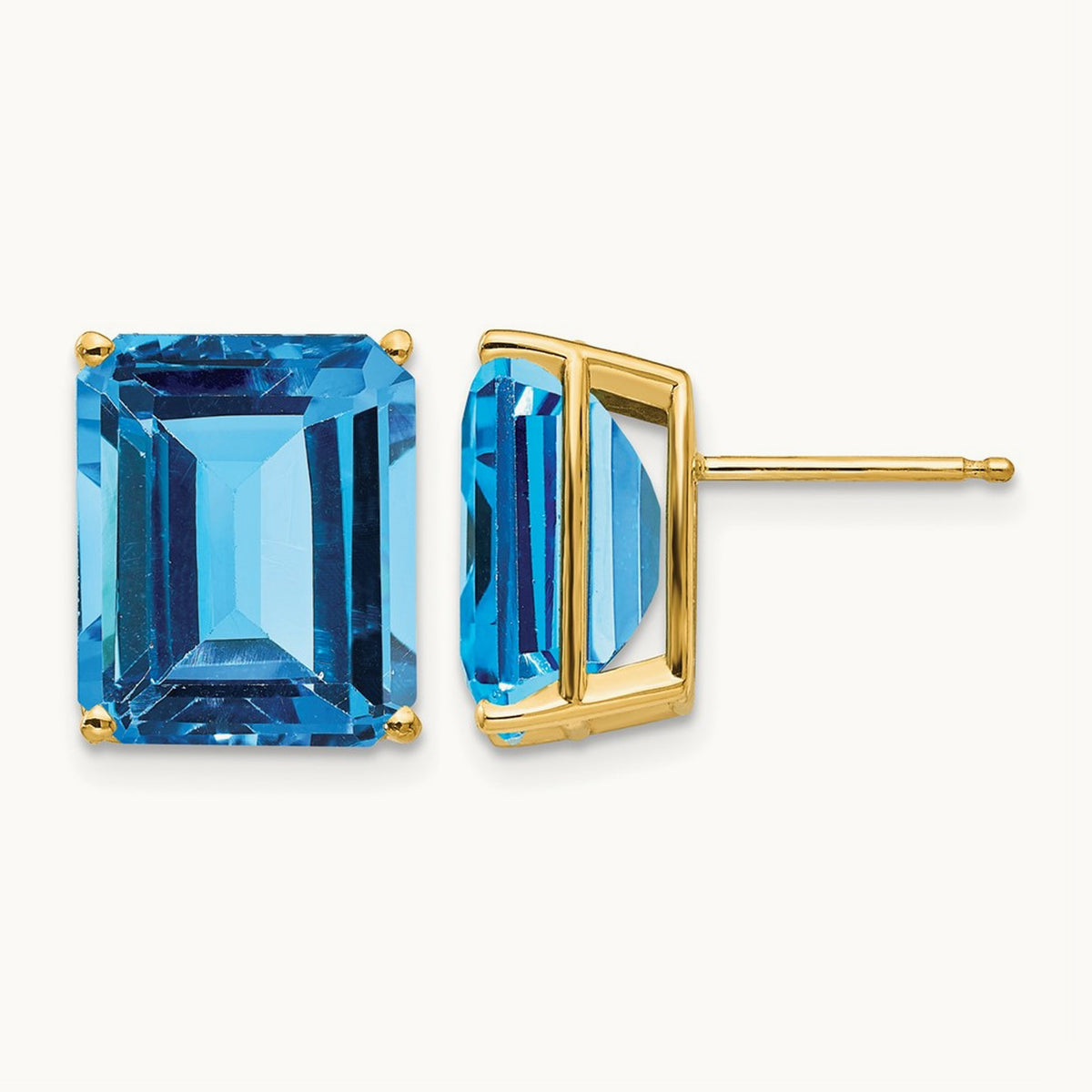 12x10mm Emerald Cut Blue Topaz Earrings, 14K