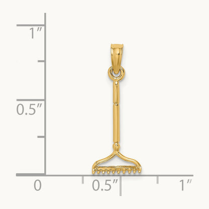 3-D Landscape Rake Garden Tool Charm, 14K