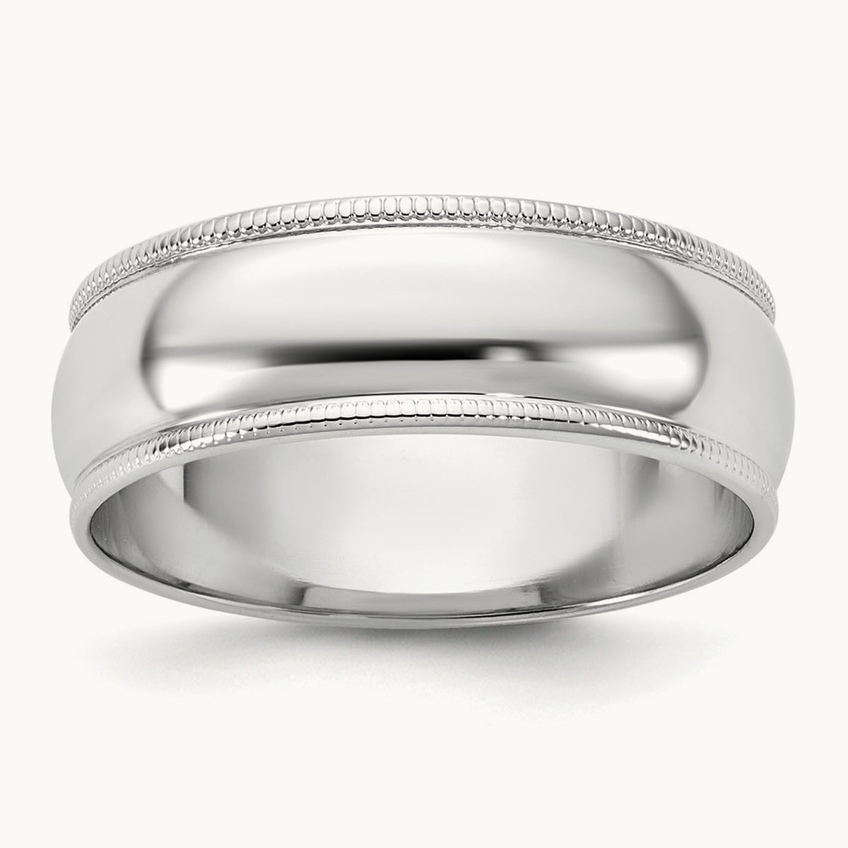Lightweight Milgrain Half Round Band, 6.5mm, 10K White Gold