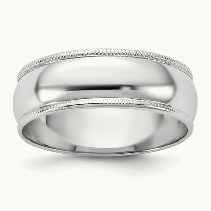 Lightweight Milgrain Half Round Band, 6.5mm, 10K White Gold