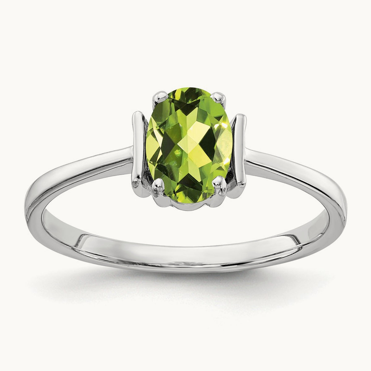 7x5mm Oval Peridot ring, 14K White Gold