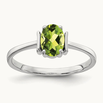 7x5mm Oval Peridot ring, 14K White Gold