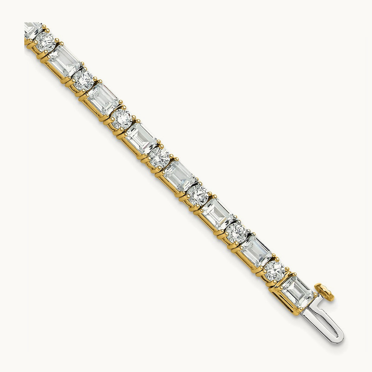 Emerald/Round Tennis Bracelet, 10.00 ct tw Lab-Grown Diamond — 14K Yellow Gold