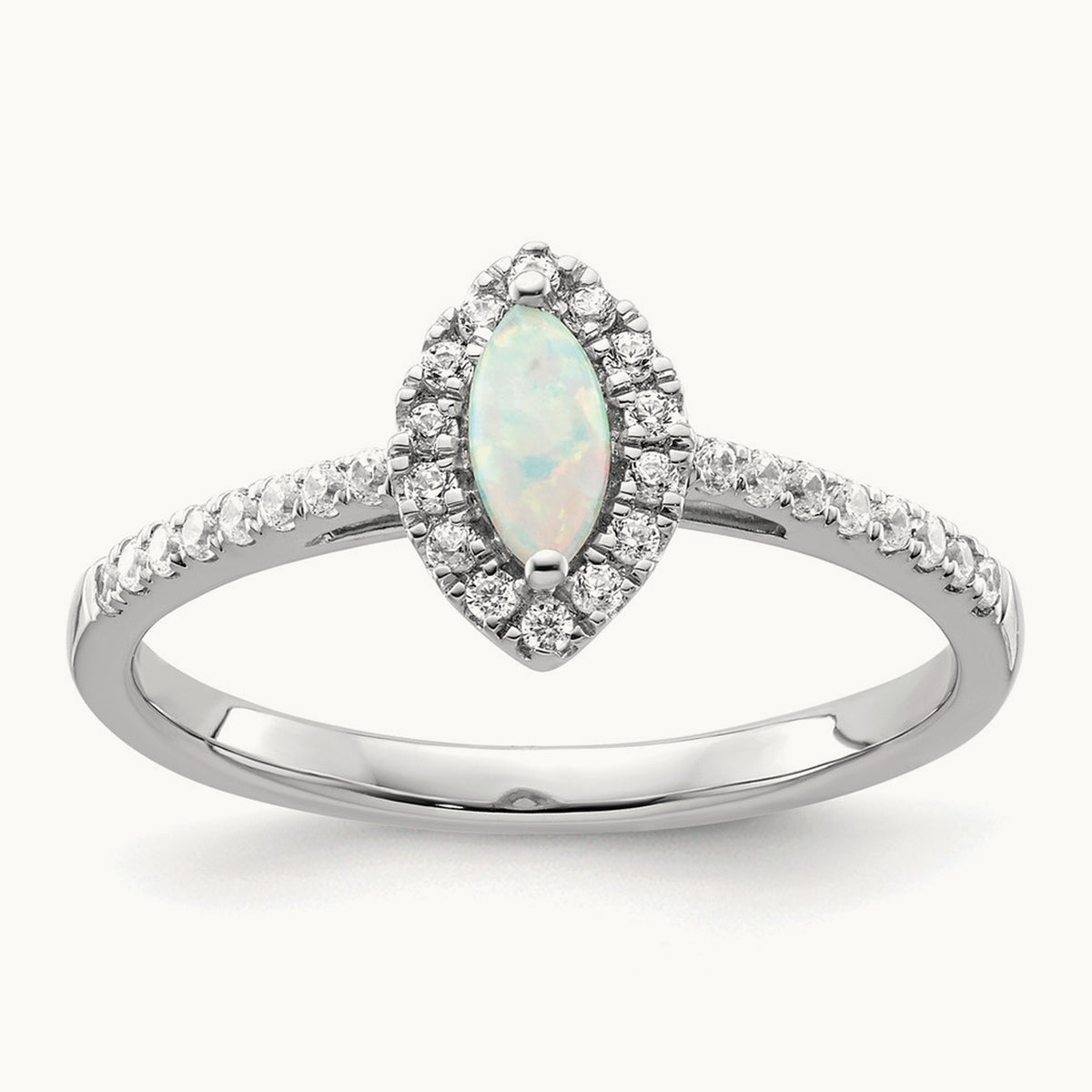 Created Opal October Birthstone Ring, 0.20 ct tw Lab-Grown Diamond
