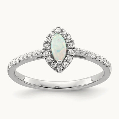 Created Opal October Birthstone Ring, 0.20 ct tw Lab-Grown Diamond