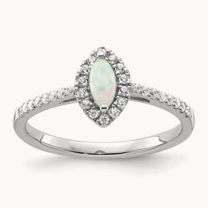 Created Opal October Birthstone Ring, 0.20 ct tw Lab-Grown Diamond