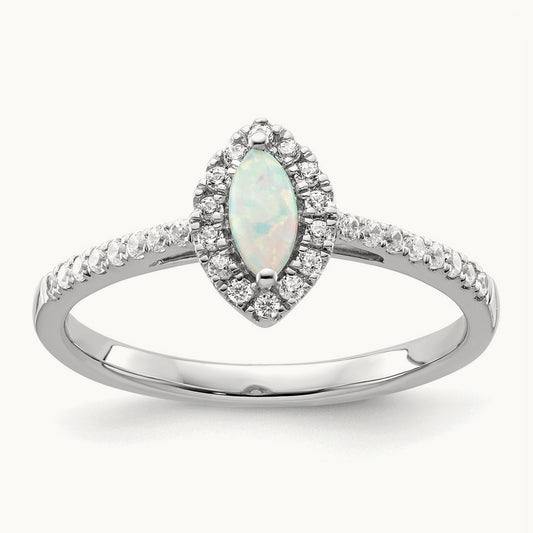 Created Opal October Birthstone Ring, 0.20 ct tw Lab-Grown Diamond