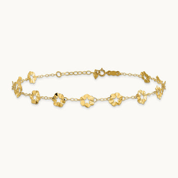 Adjustable Flower 9in Plus 1in ext. Anklet, 14K