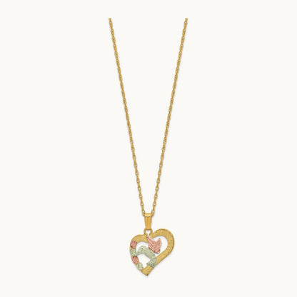 Black Hills Gold Hummingbird in Heart Necklace