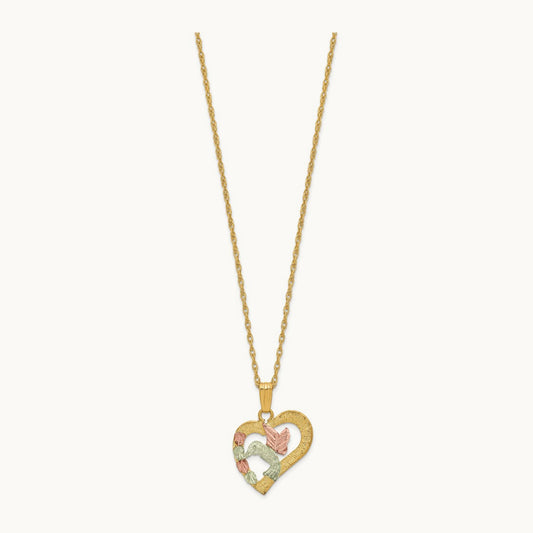Black Hills Gold Hummingbird in Heart Necklace