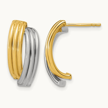 w/Wht RH-plating Polished/Grooved J-Hoop Post Earrings, 14K — Leslie's