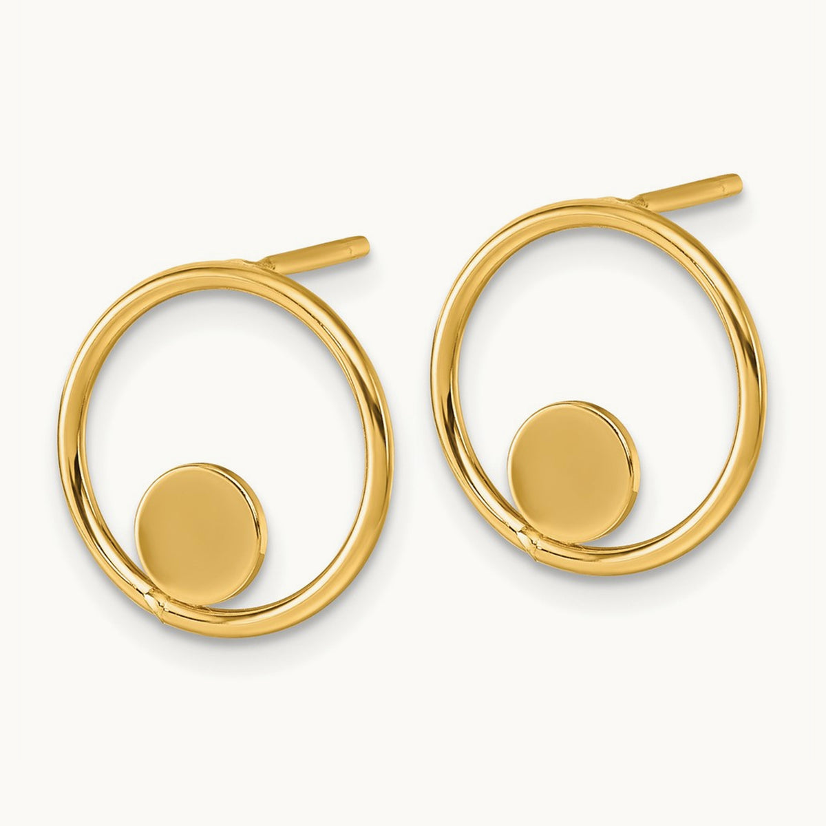 Polished Circle Post Earrings, 14K